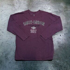 Vintage Harley Davidson V-Twin Power Motorcycles Burgundy Long Sleeve Mens M